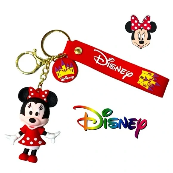 Disney Keychain Minnie Mouse Cartoon Silicone Pendant Keyring 3D Key Ring NEW - Picture 12 of 16